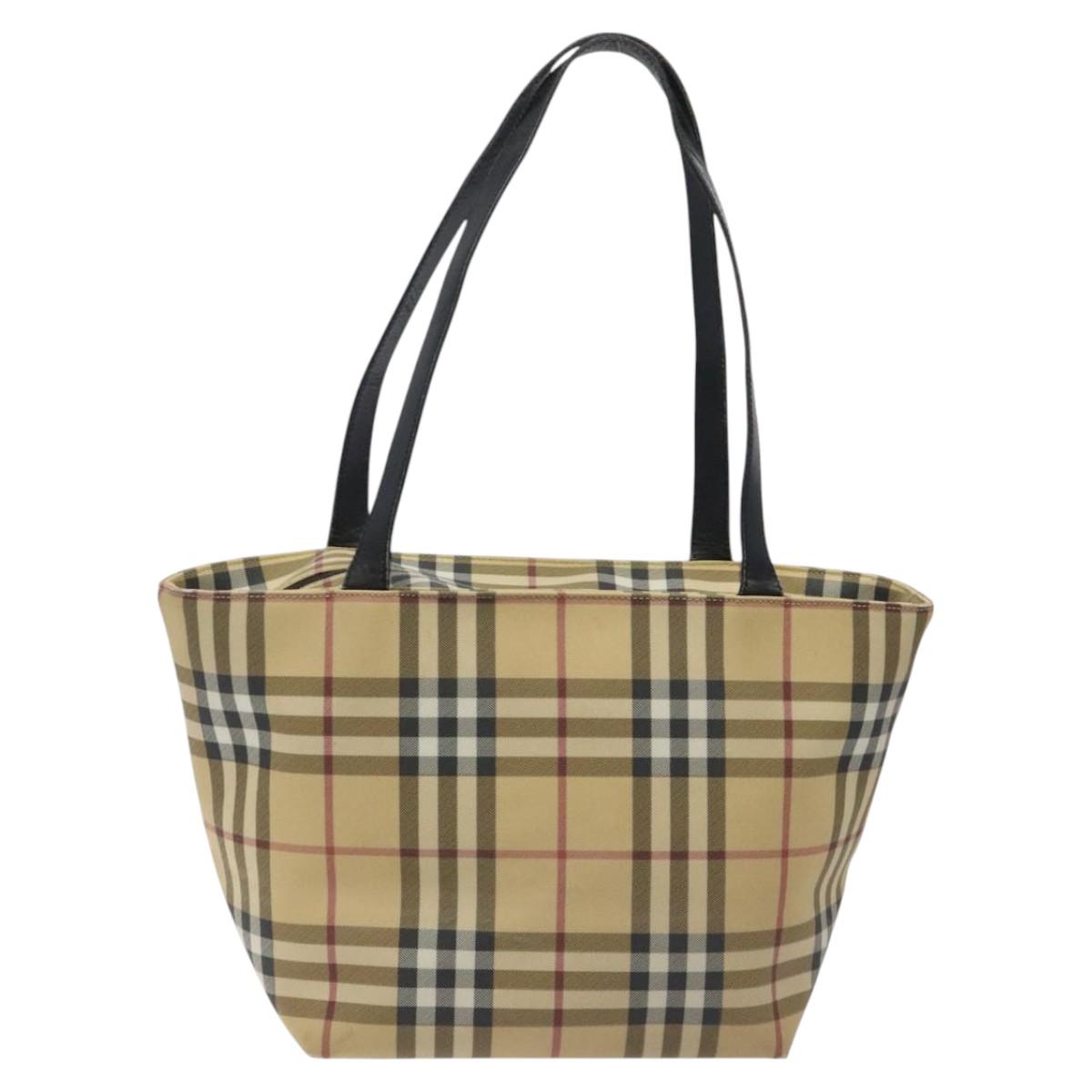 BURBERRY Nova Check Tote Bag PVC Beige Silver Auth 121809