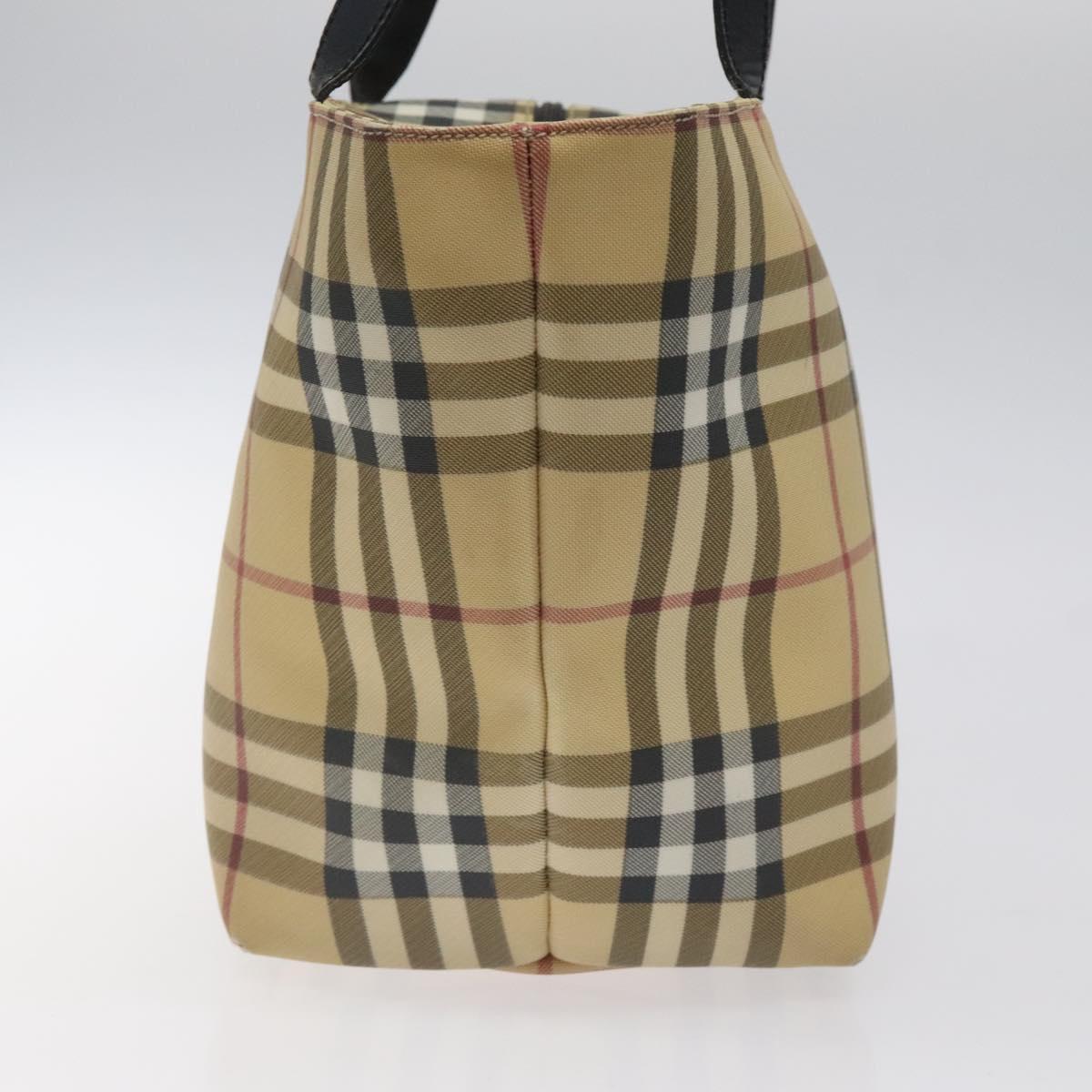 BURBERRY Nova Check Tote Bag PVC Beige Silver Auth 121809