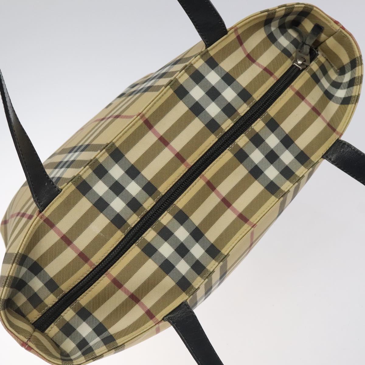 BURBERRY Nova Check Tote Bag PVC Beige Silver Auth 121809