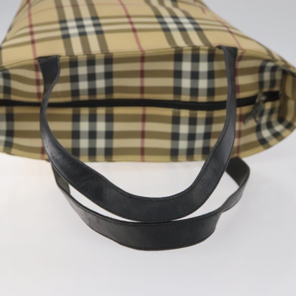 BURBERRY Nova Check Tote Bag PVC Beige Silver Auth 121809