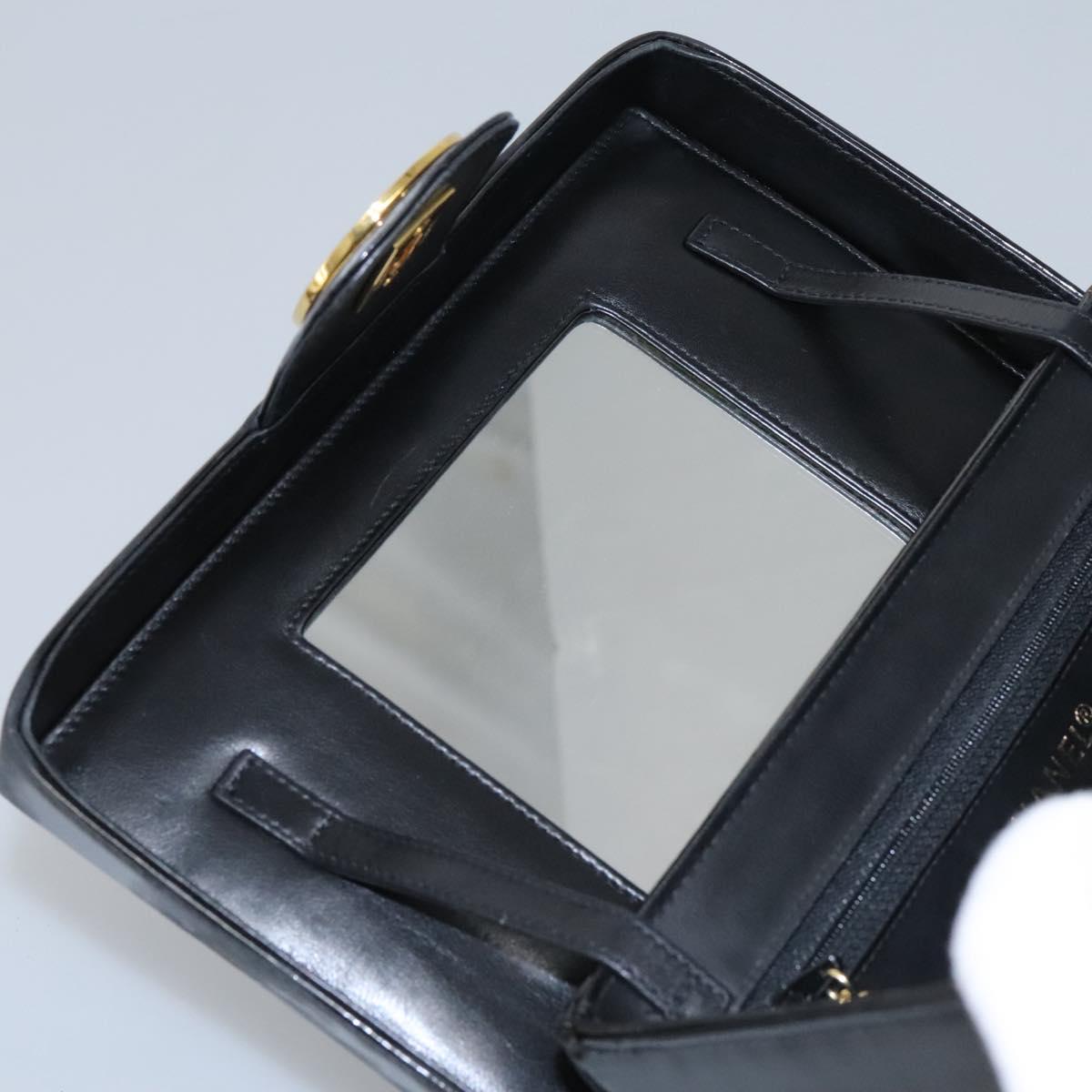 CHANEL Vanity Bag Patent Leather 2way Black Gold CC Auth 121811