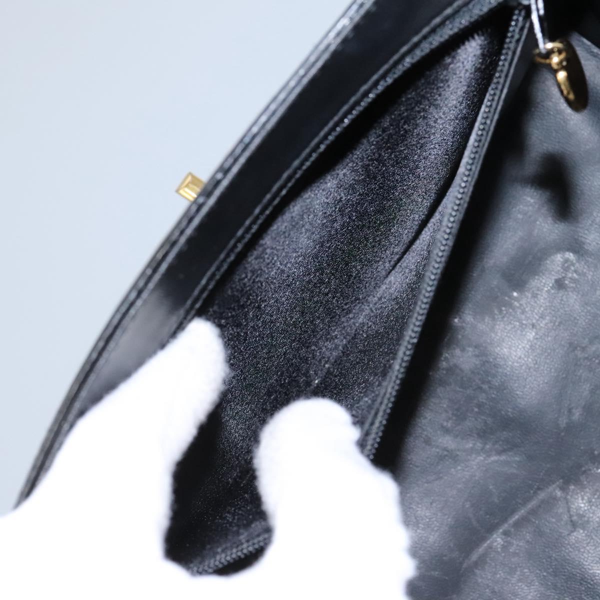 CHANEL Vanity Bag Patent Leather 2way Black Gold CC Auth 121811