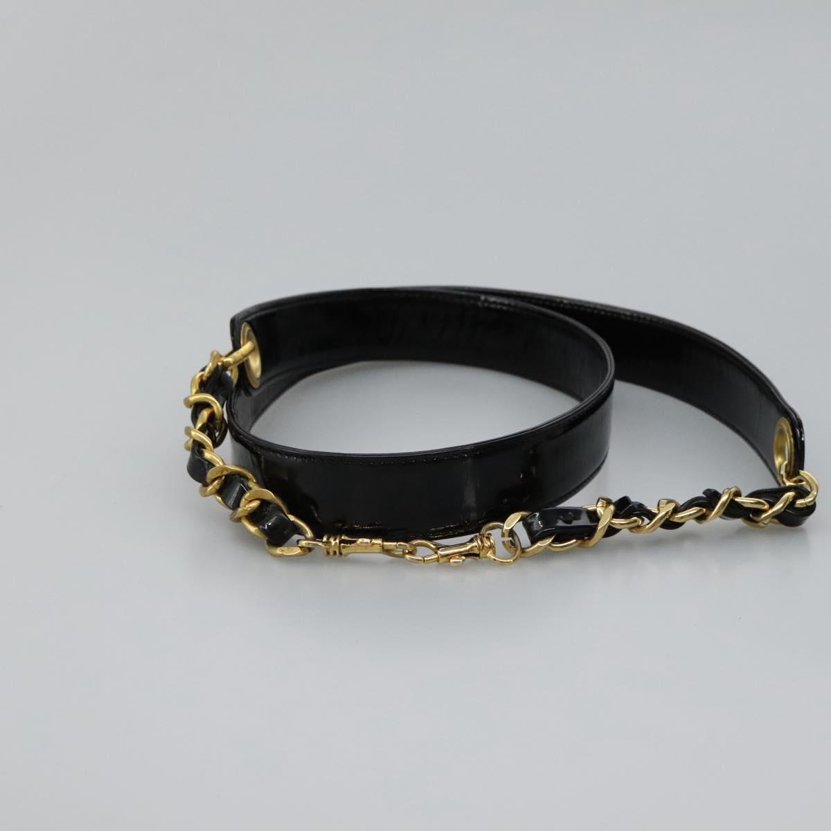 CHANEL Vanity Bag Patent Leather 2way Black Gold CC Auth 121811