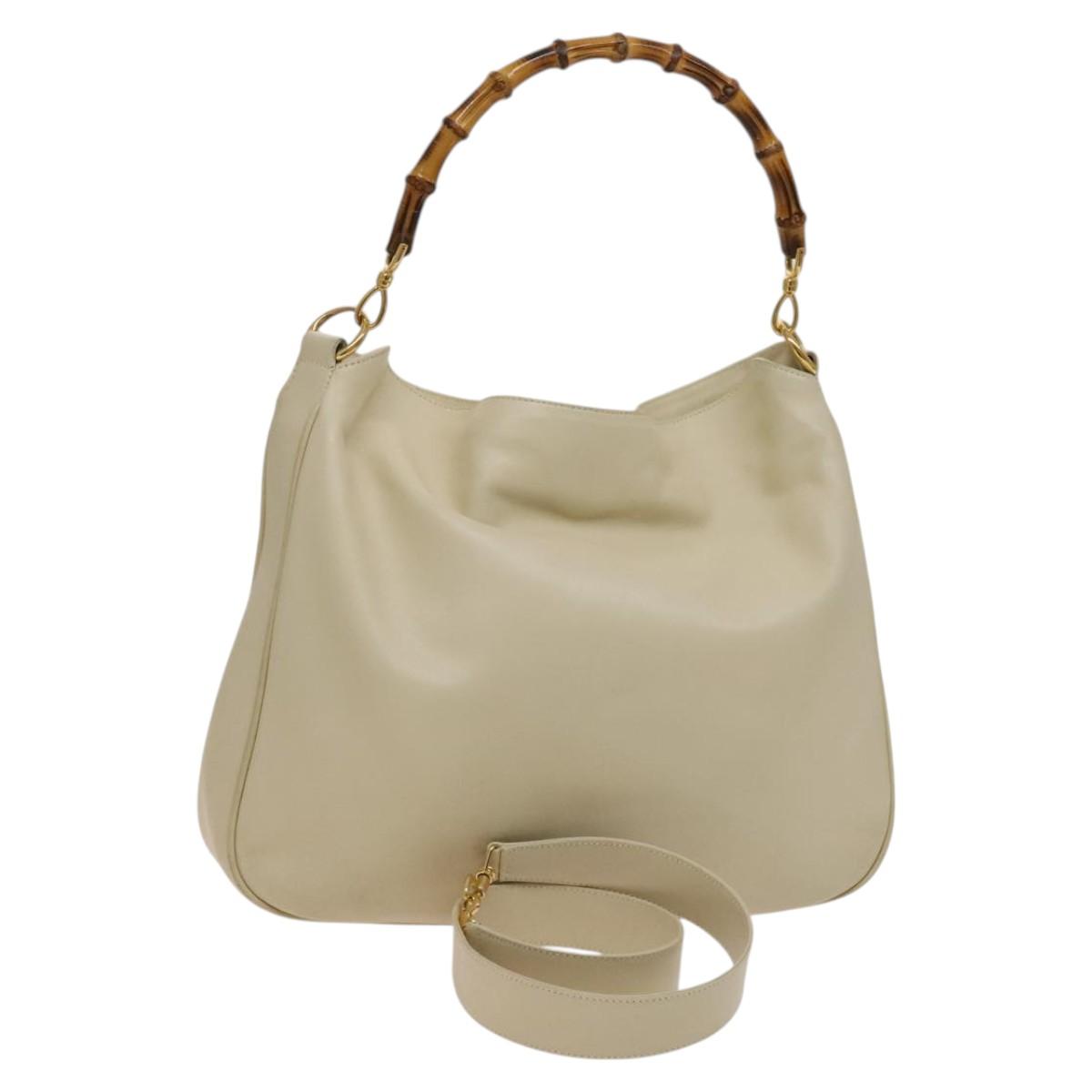 GUCCI Bamboo Shoulder Bag Leather 2way Cream Gold 001 1577 Auth 121835