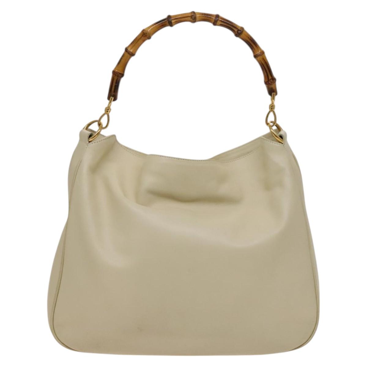 GUCCI Bamboo Shoulder Bag Leather 2way Cream Gold 001 1577 Auth 121835