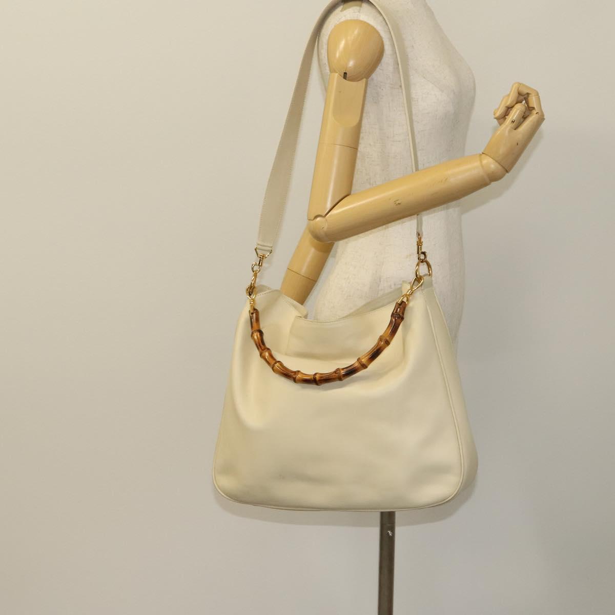 GUCCI Bamboo Shoulder Bag Leather 2way Cream Gold 001 1577 Auth 121835