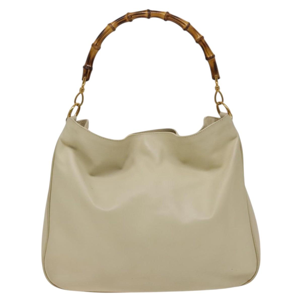 GUCCI Bamboo Shoulder Bag Leather 2way Cream Gold 001 1577 Auth 121835