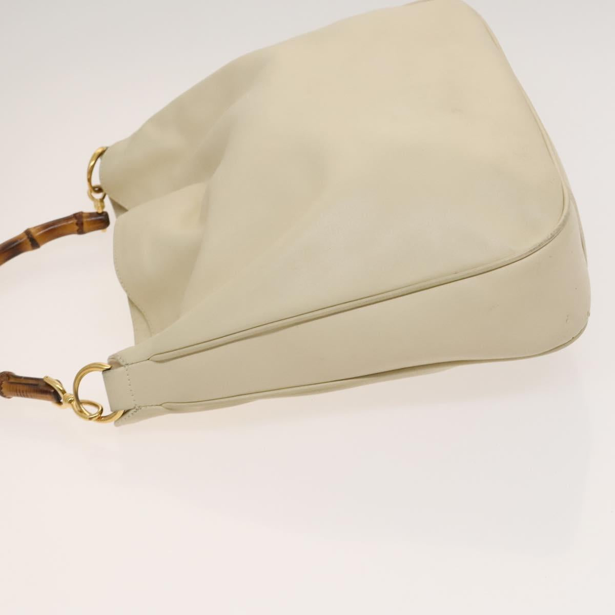 GUCCI Bamboo Shoulder Bag Leather 2way Cream Gold 001 1577 Auth 121835