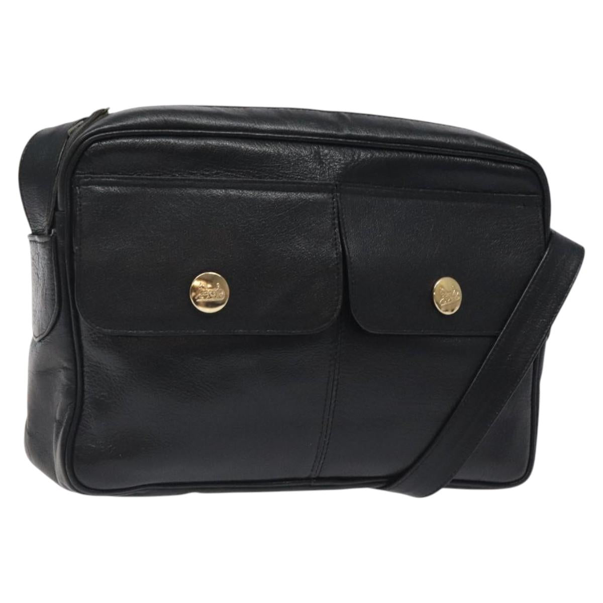 CELINE Shoulder Bag Leather Black Gold Auth 121842