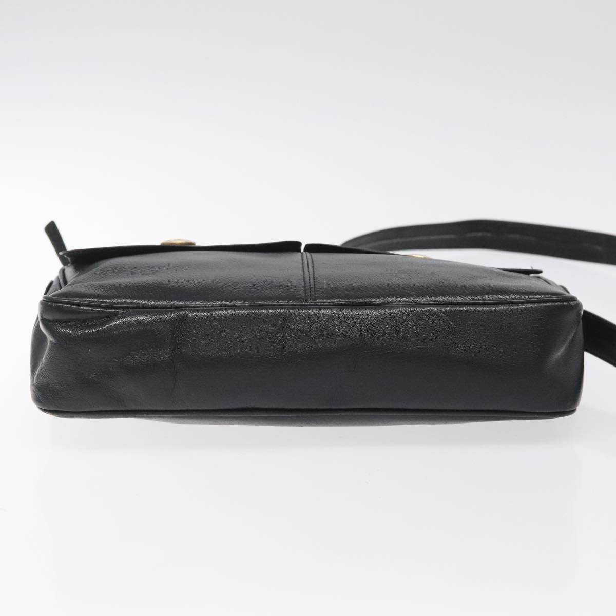 CELINE Shoulder Bag Leather Black Gold Auth 121842