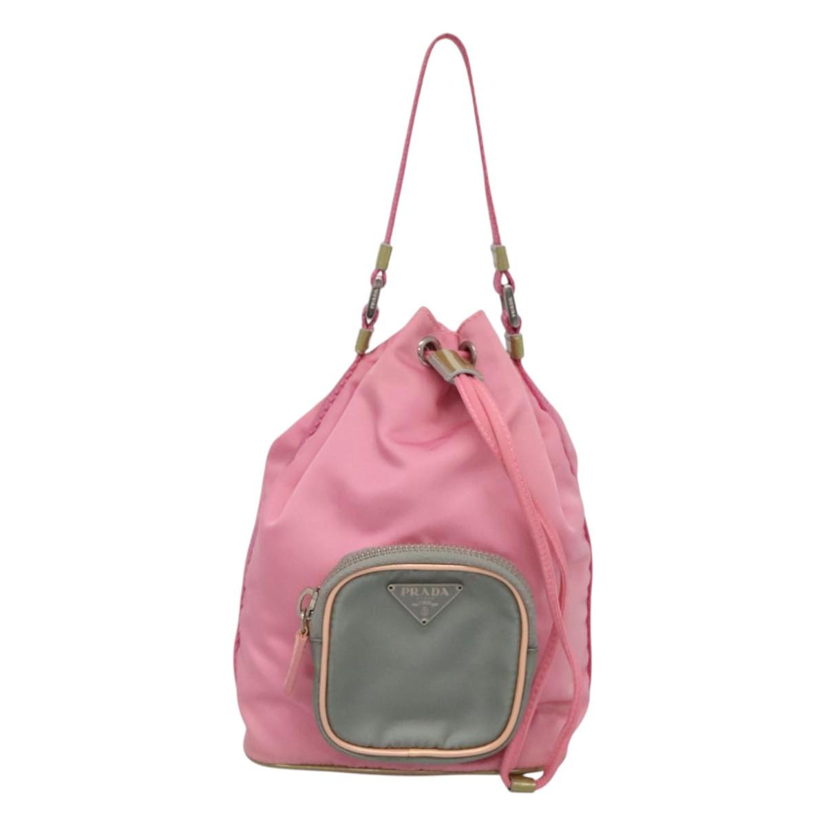 PRADA Hand Bag Nylon Pink Silver Auth 121843