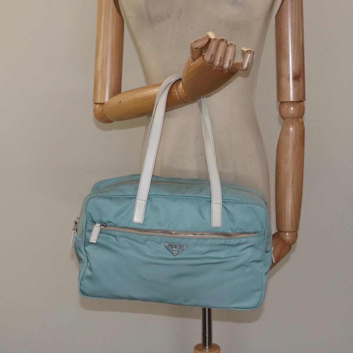 PRADA Hand Bag Nylon Blue Silver Auth 121844