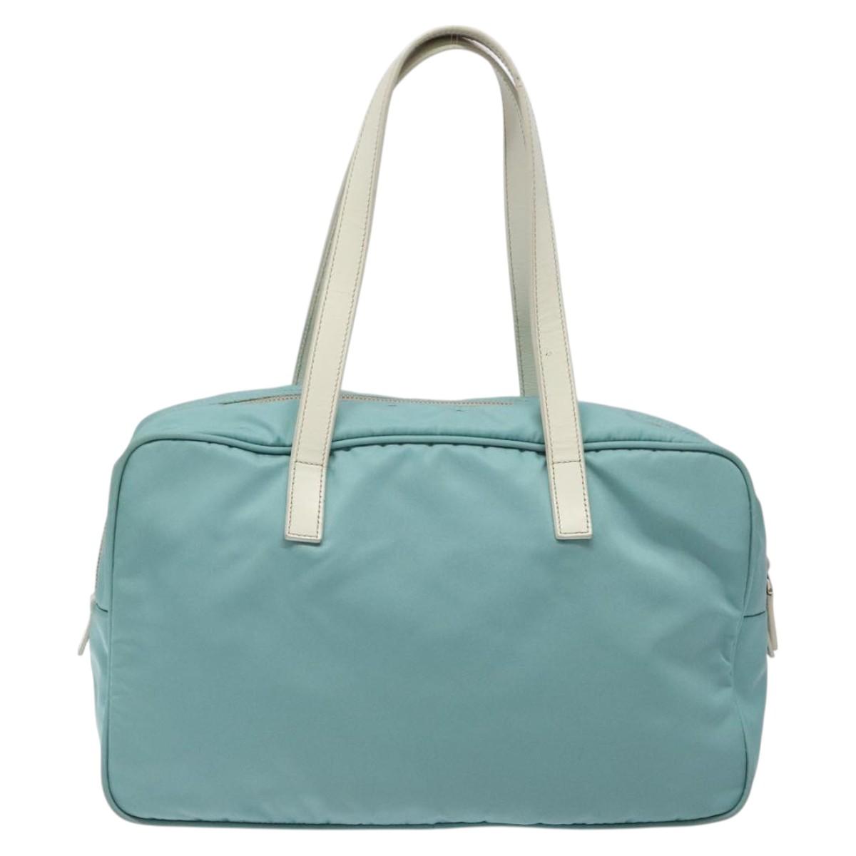 PRADA Hand Bag Nylon Blue Silver Auth 121844