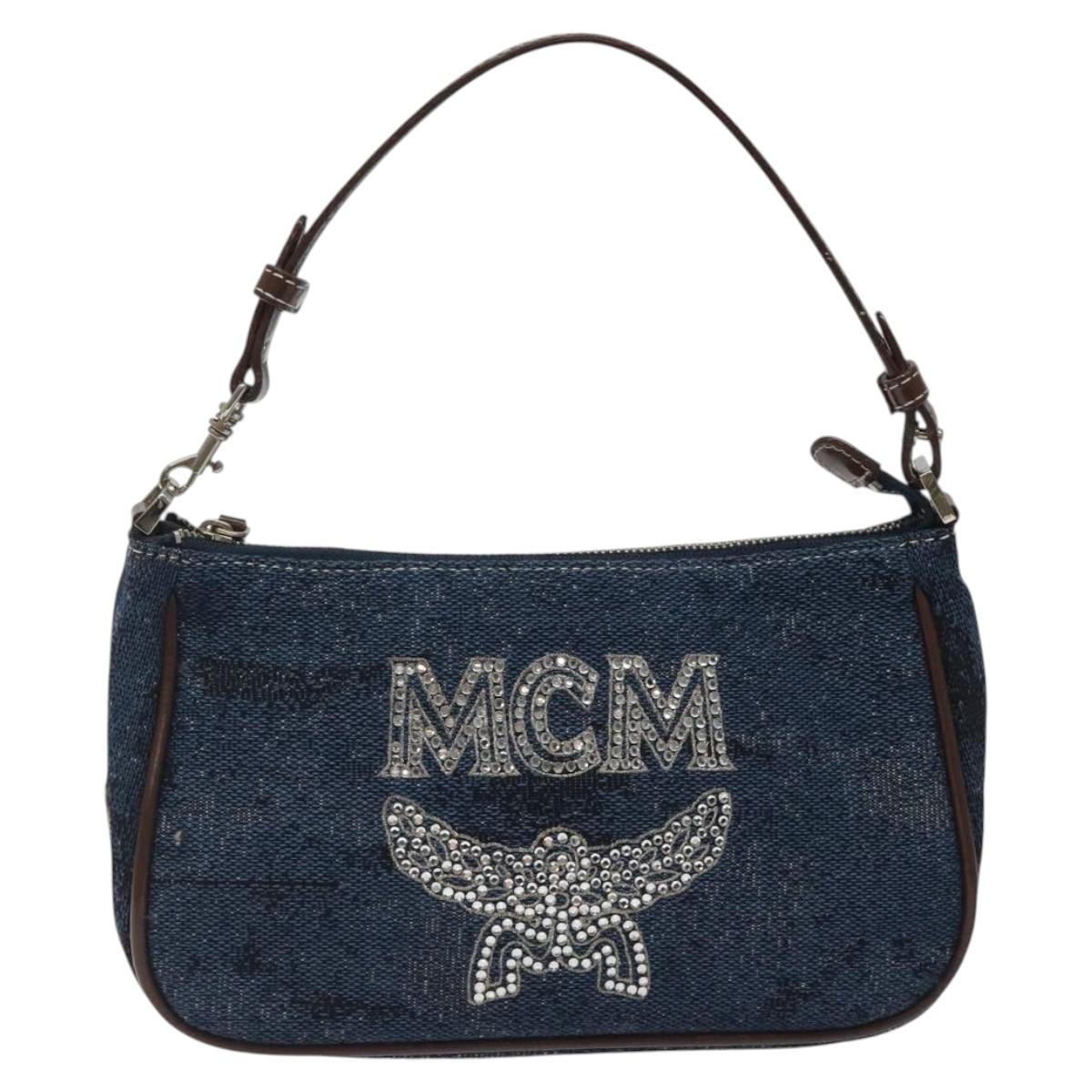 MCM Accessory Pouch Canvas Navy Silver Auth 121847