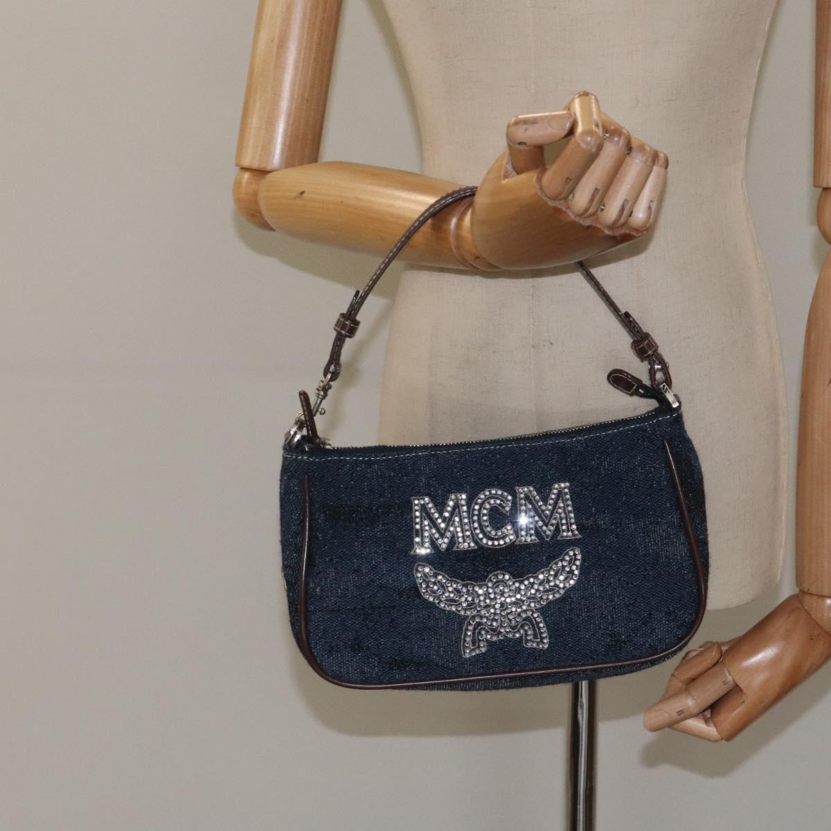 MCM Accessory Pouch Canvas Navy Silver Auth 121847