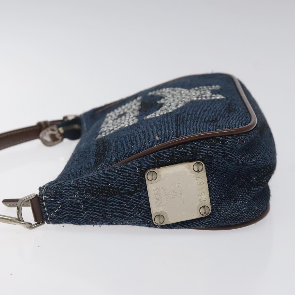 MCM Accessory Pouch Canvas Navy Silver Auth 121847