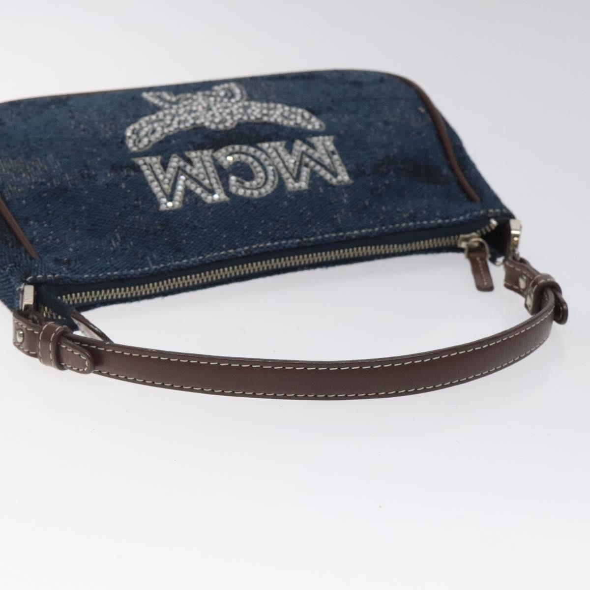 MCM Accessory Pouch Canvas Navy Silver Auth 121847