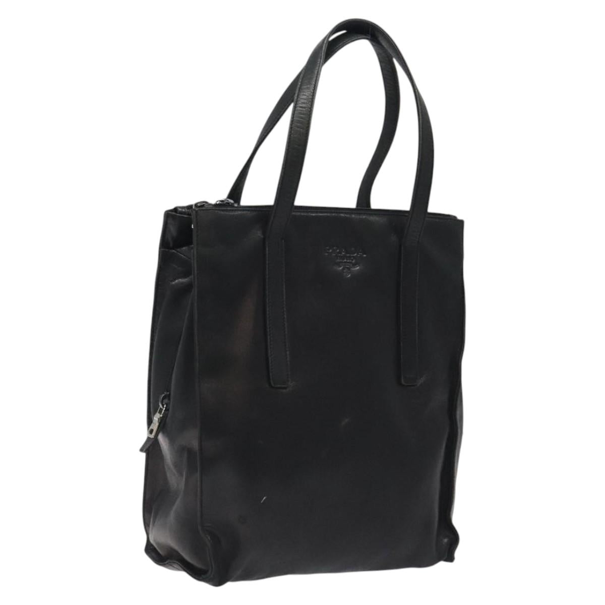 PRADA Hand Bag Leather Black Auth 121881