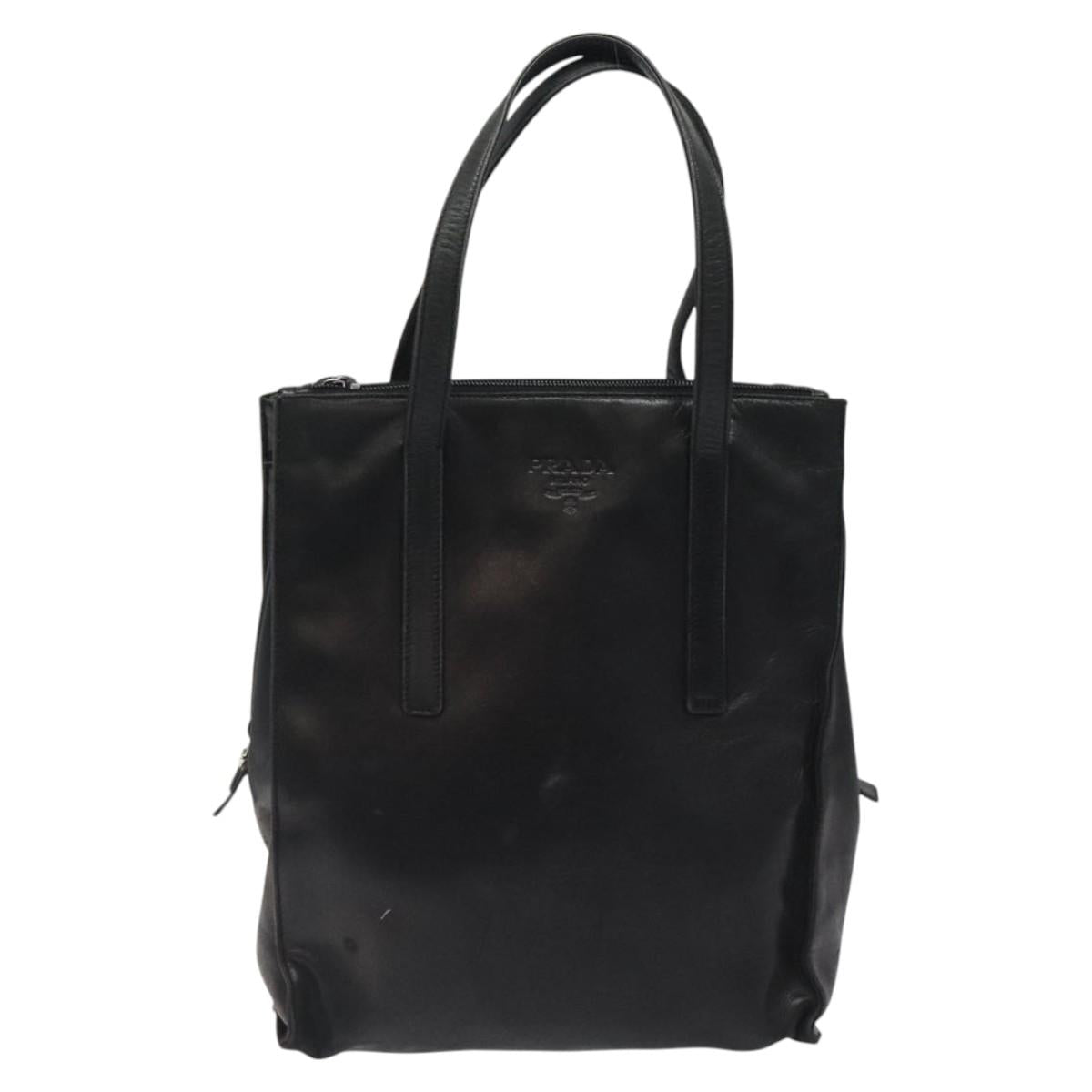 PRADA Hand Bag Leather Black Auth 121881