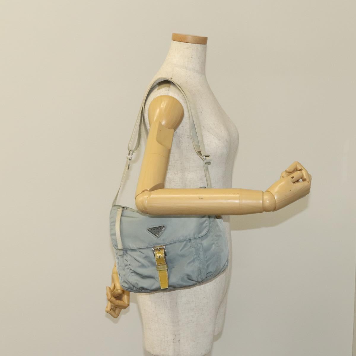 PRADA Shoulder Bag Nylon Light Blue Silver Auth 121882