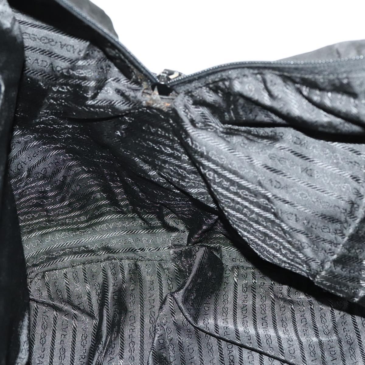 PRADA Boston Bag Nylon 2way Black Silver Auth 121883