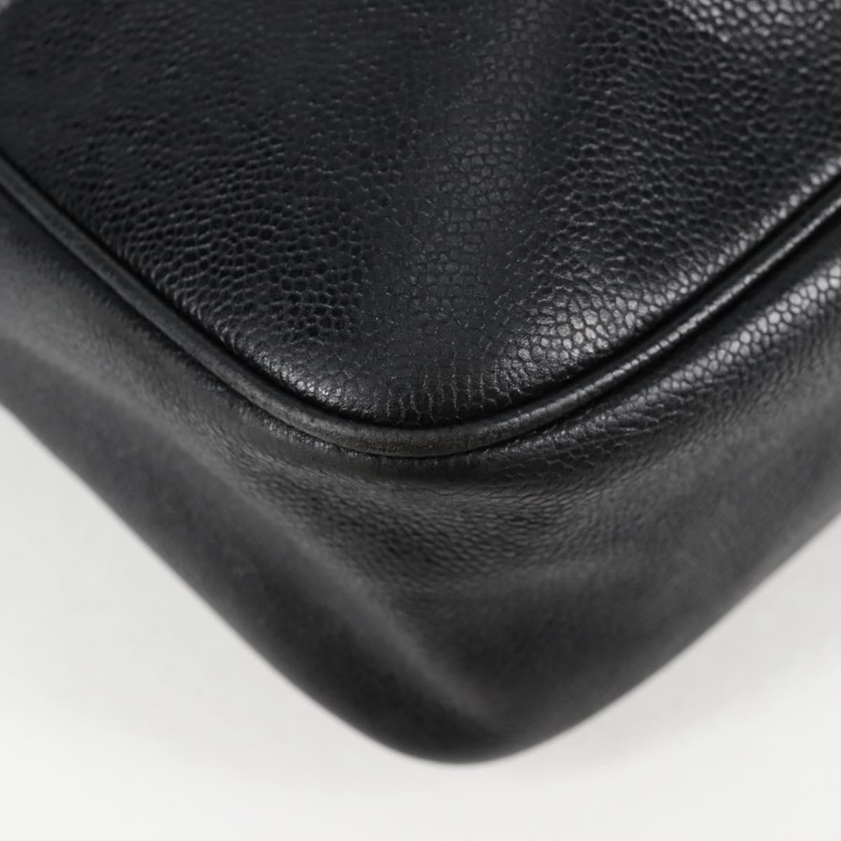 CHANEL COCO Mark Shoulder Bag Caviar Skin Black Gold CC Auth 121888