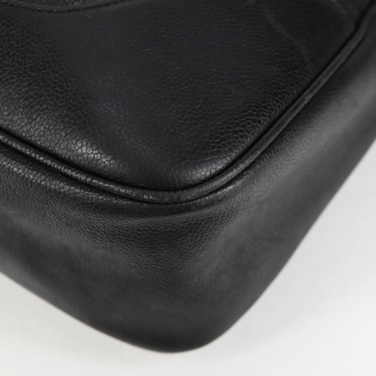 CHANEL COCO Mark Shoulder Bag Caviar Skin Black Gold CC Auth 121888