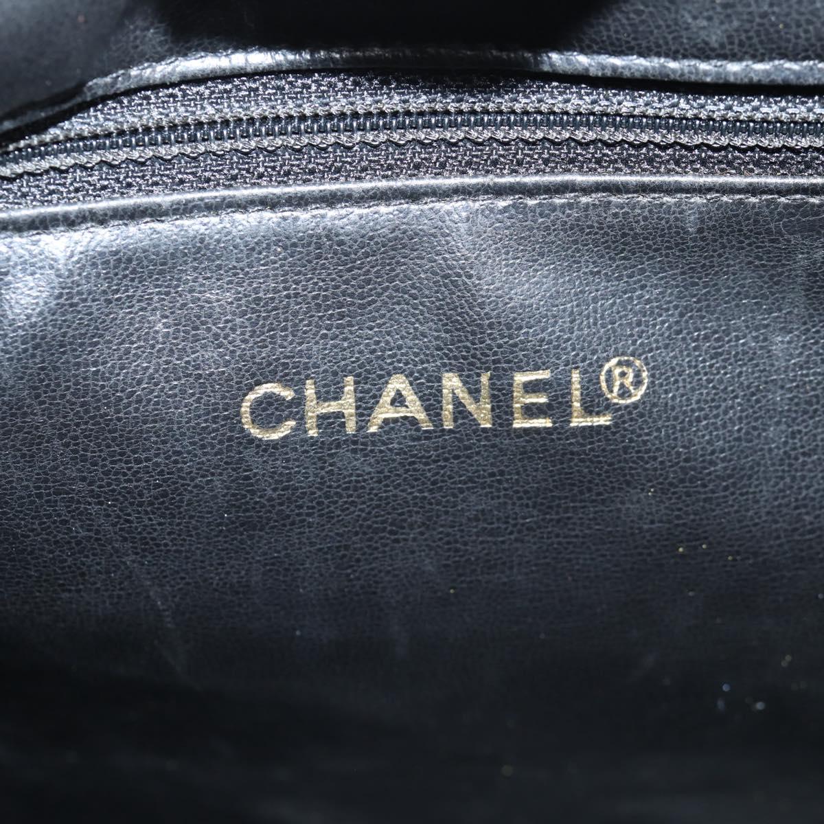 CHANEL COCO Mark Shoulder Bag Caviar Skin Black Gold CC Auth 121888