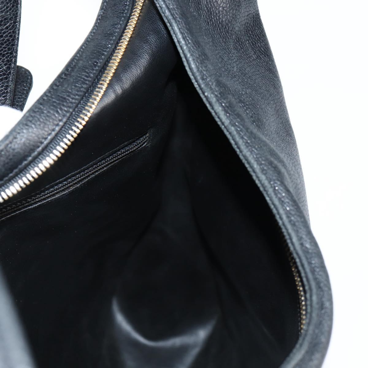 CHANEL COCO Mark Shoulder Bag Caviar Skin Black Gold CC Auth 121888