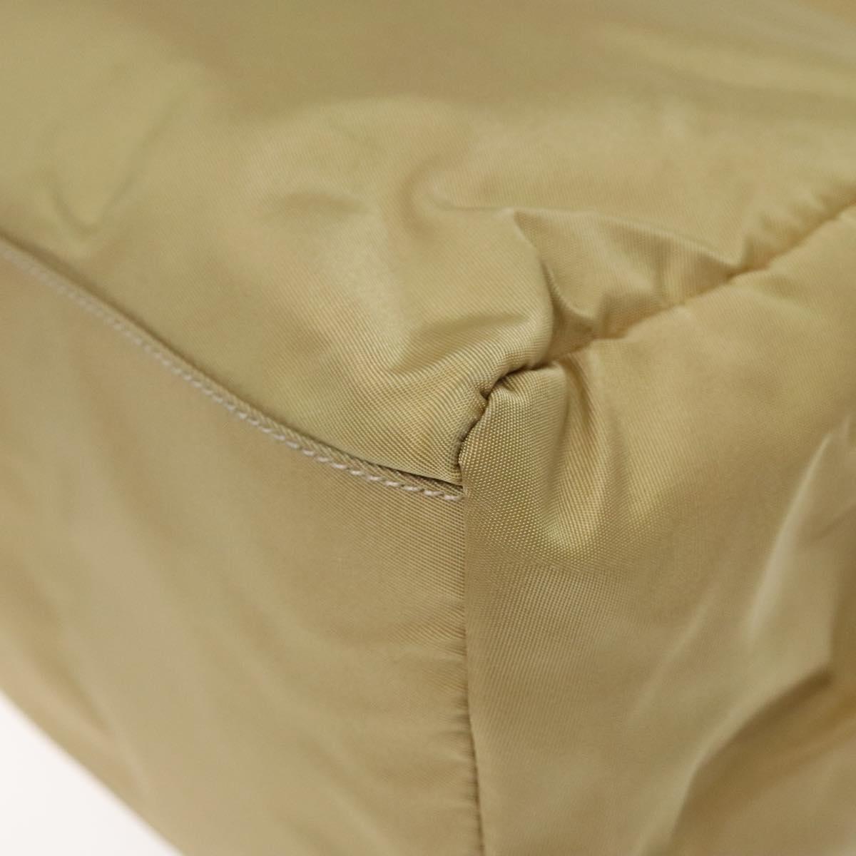 PRADA Hand Bag Nylon Beige Silver Auth 121920