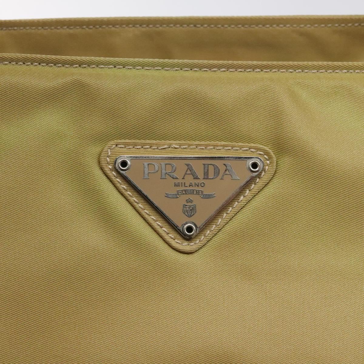 PRADA Hand Bag Nylon Beige Silver Auth 121920