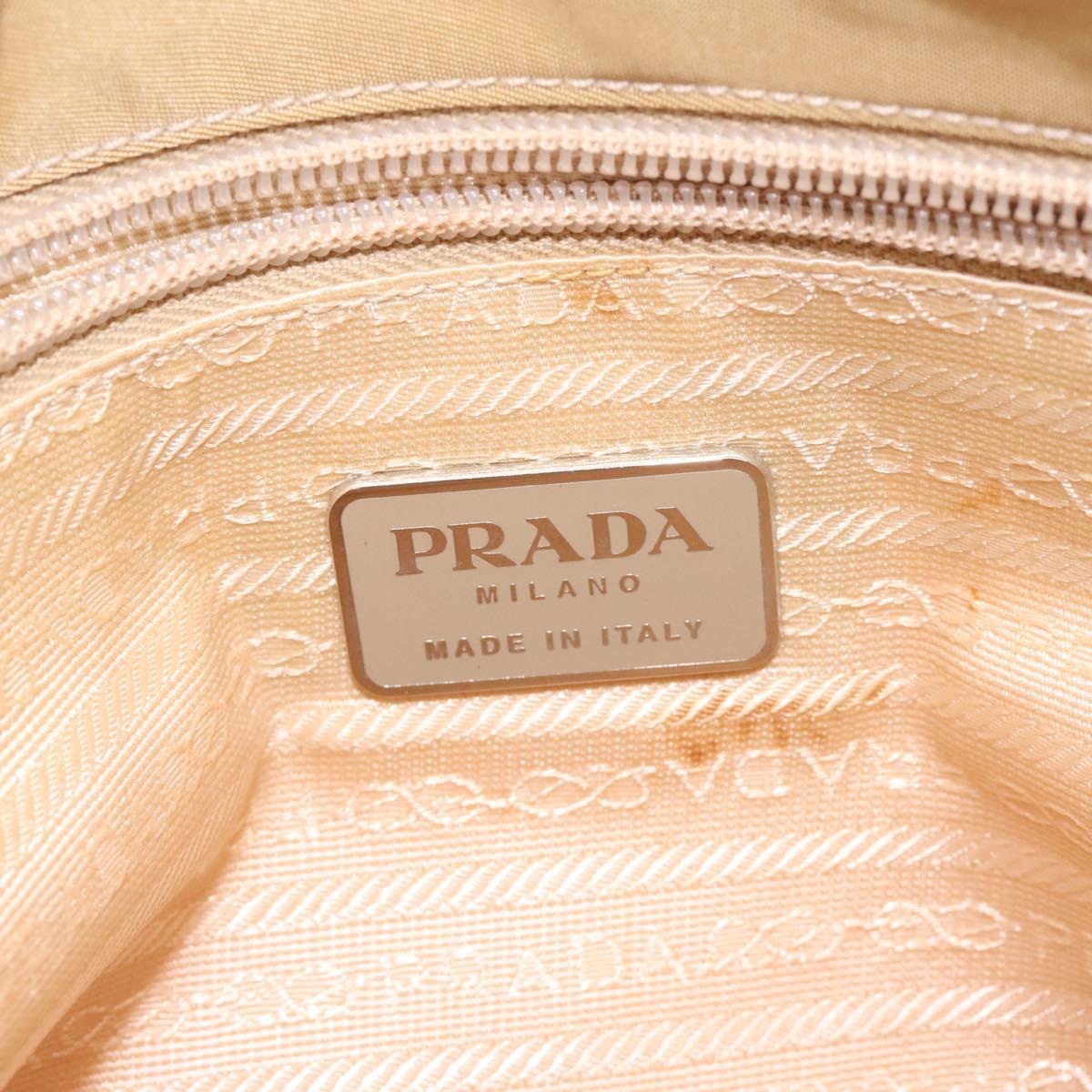 PRADA Hand Bag Nylon Beige Silver Auth 121920