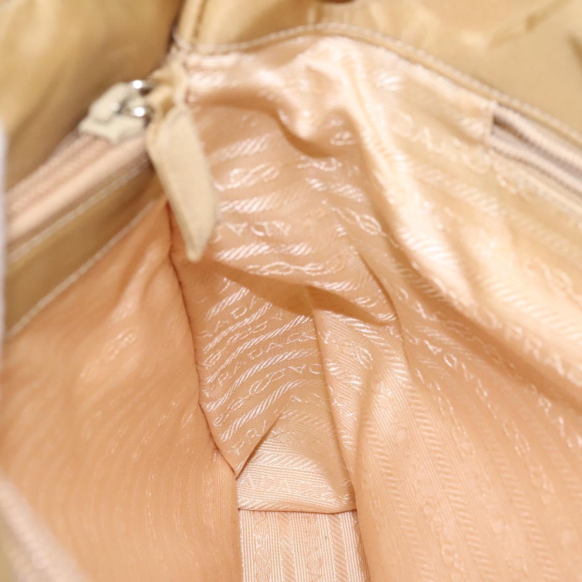 PRADA Hand Bag Nylon Beige Silver Auth 121920