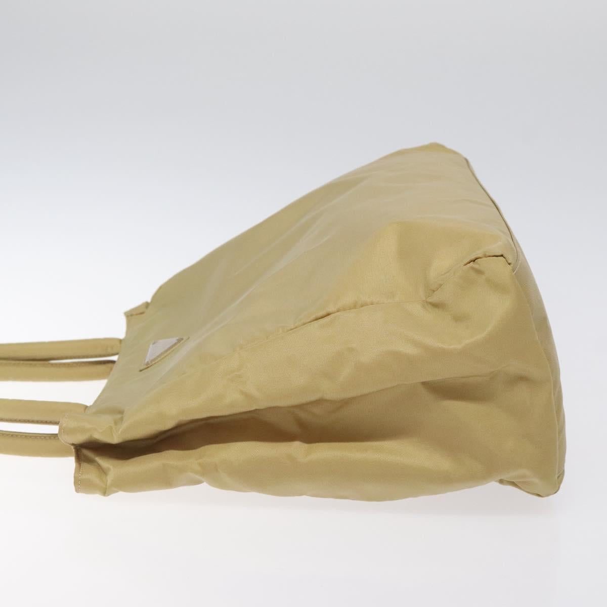 PRADA Hand Bag Nylon Beige Silver Auth 121920