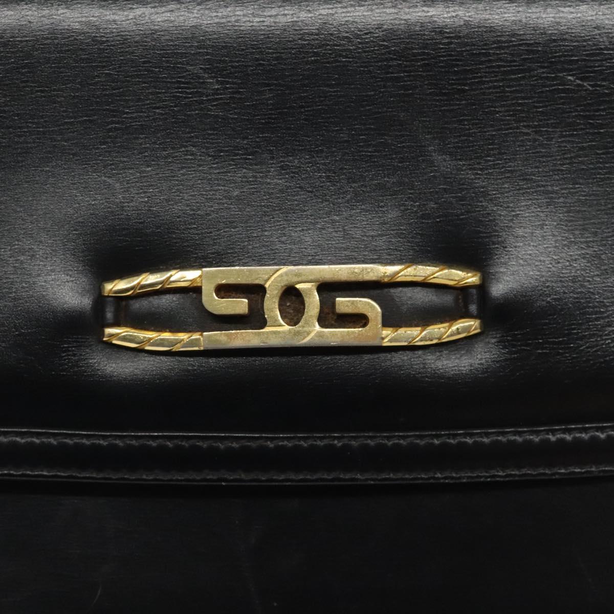 GUCCI Chain Shoulder Bag Leather Black Gold Auth 121927