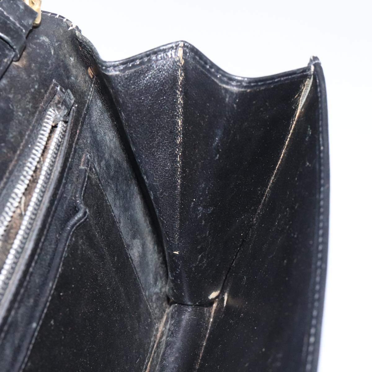 GUCCI Chain Shoulder Bag Leather Black Gold Auth 121927