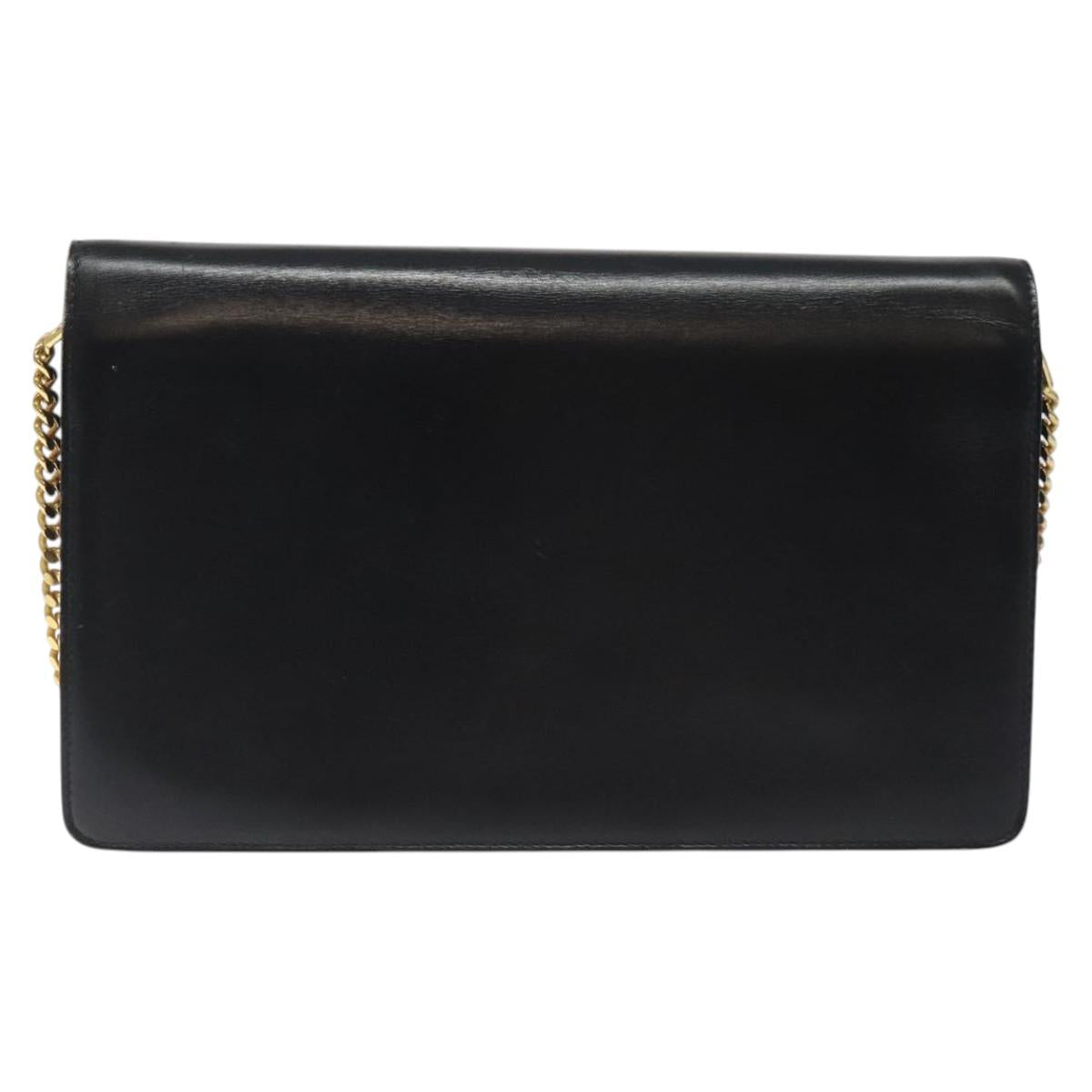 GUCCI Chain Shoulder Bag Leather Black Gold Auth 121927