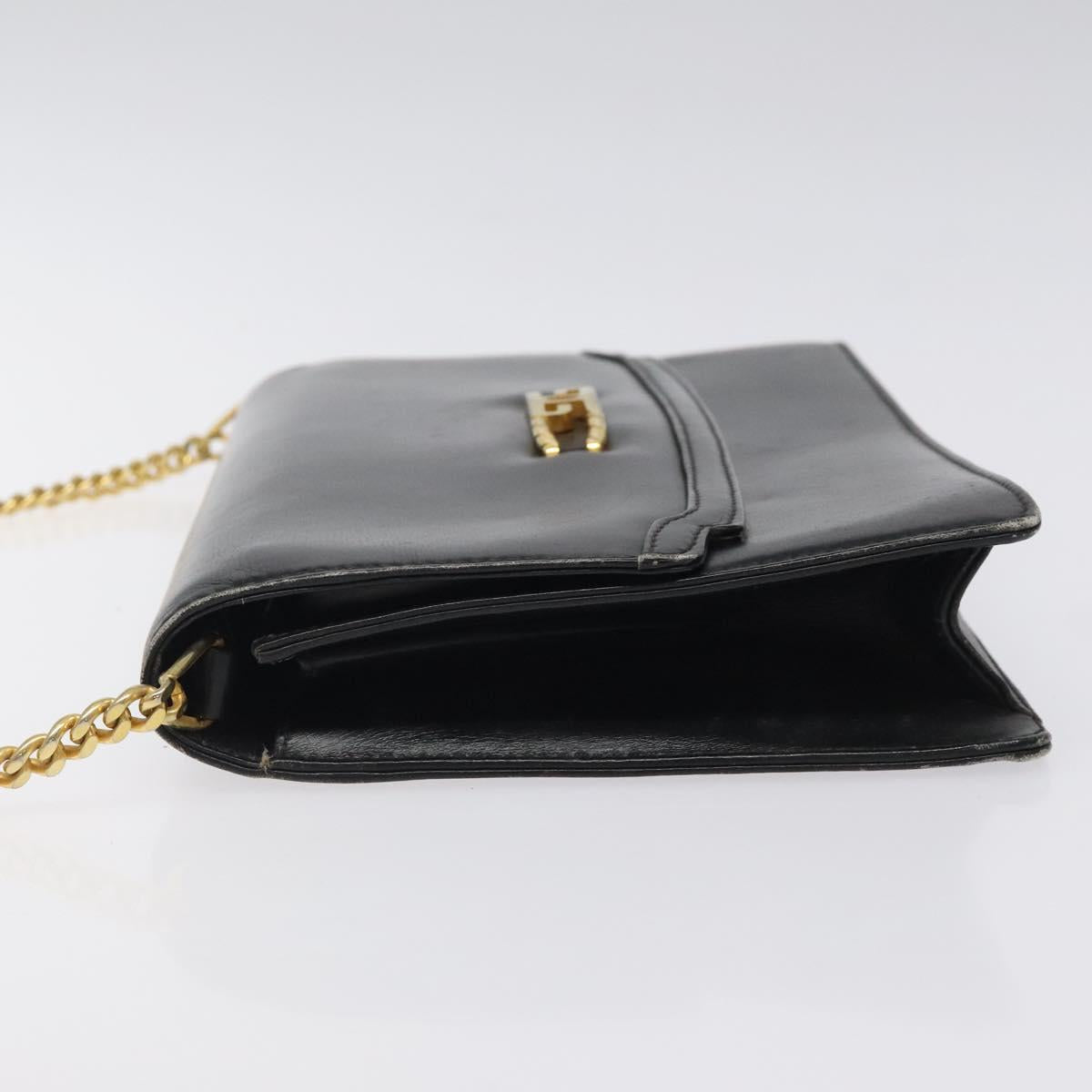 GUCCI Chain Shoulder Bag Leather Black Gold Auth 121927
