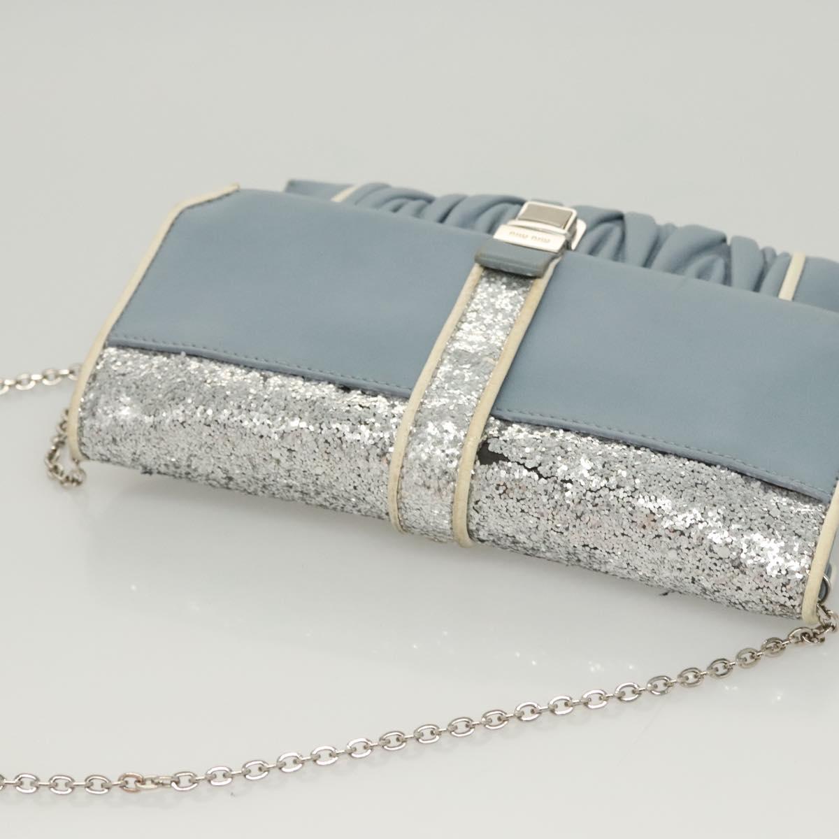 Miu Miu Matelasse Chain Shoulder Bag Leather Light Blue Auth 121929