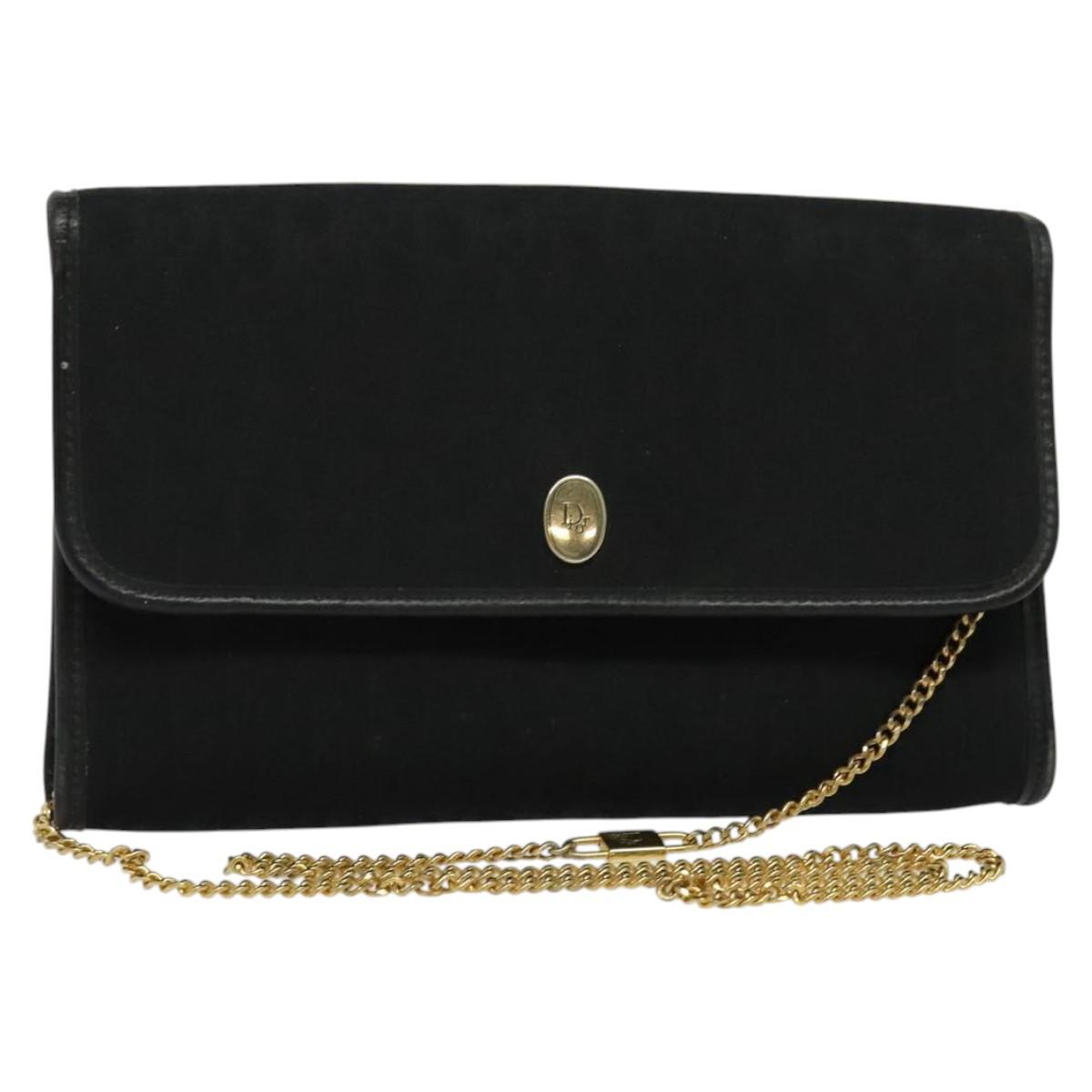 Christian Dior Trotter Canvas Shoulder Bag Black Gold Auth 121934