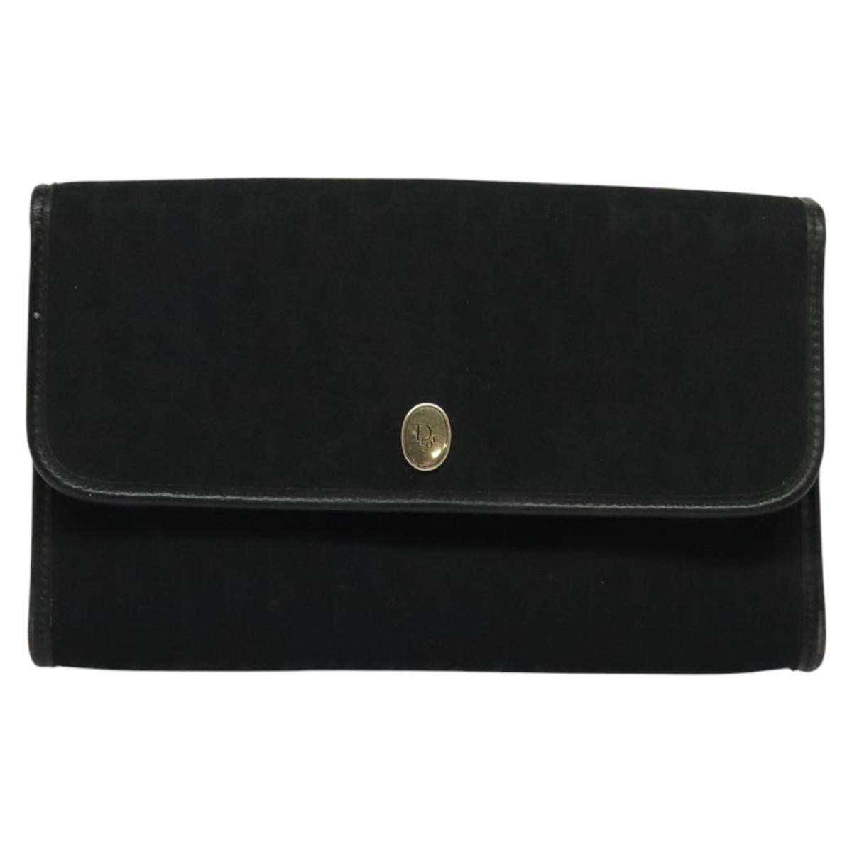 Christian Dior Trotter Canvas Shoulder Bag Black Gold Auth 121934