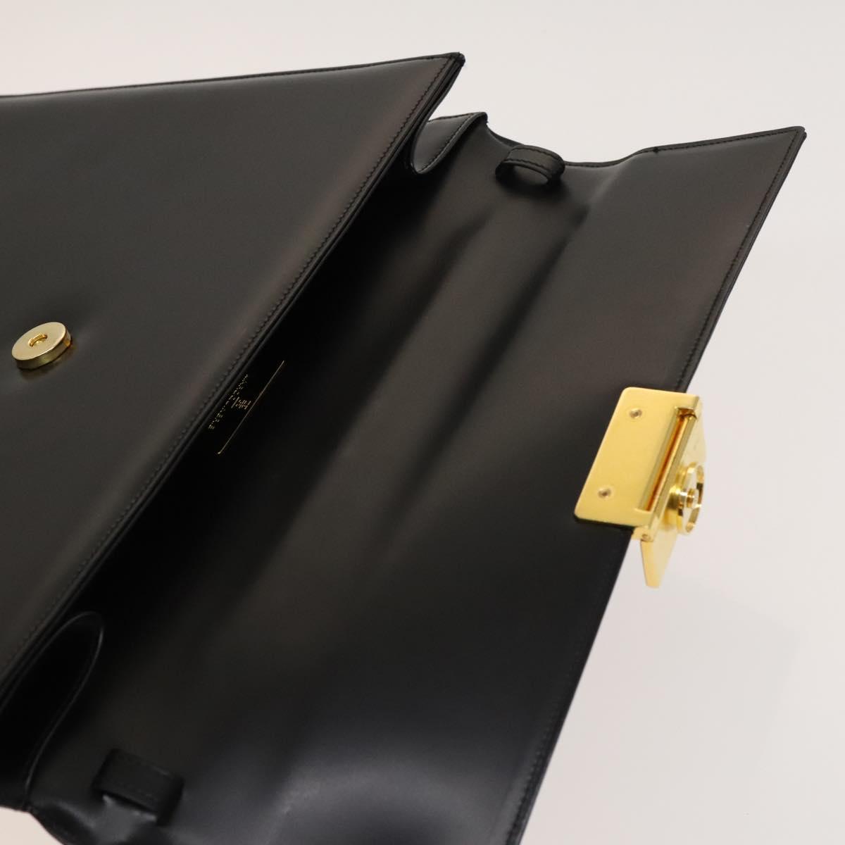 GIVENCHY Hand Bag Leather 2way Black Gold Auth 121947