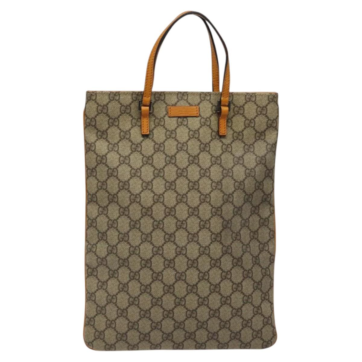 GUCCI GG Supreme Hand Bag PVC Beige Silver 117551 Auth 121949