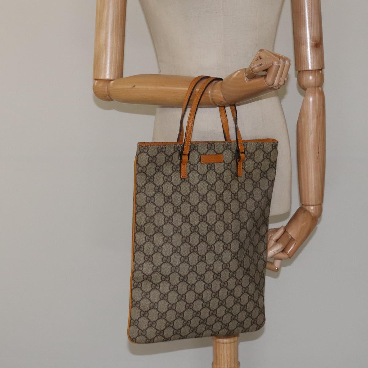 GUCCI GG Supreme Hand Bag PVC Beige Silver 117551 Auth 121949