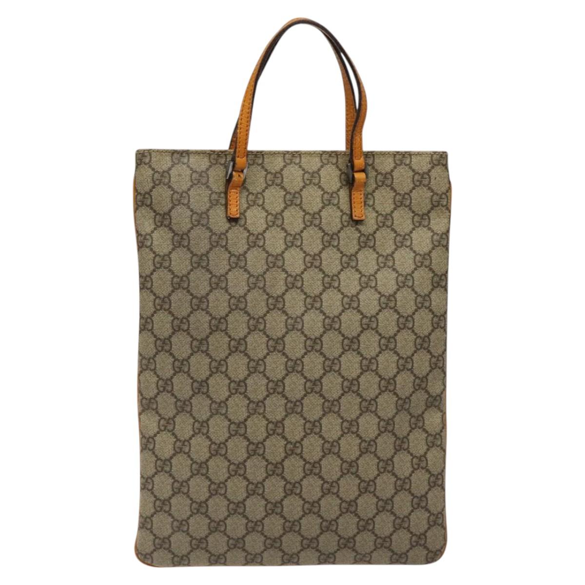 GUCCI GG Supreme Hand Bag PVC Beige Silver 117551 Auth 121949