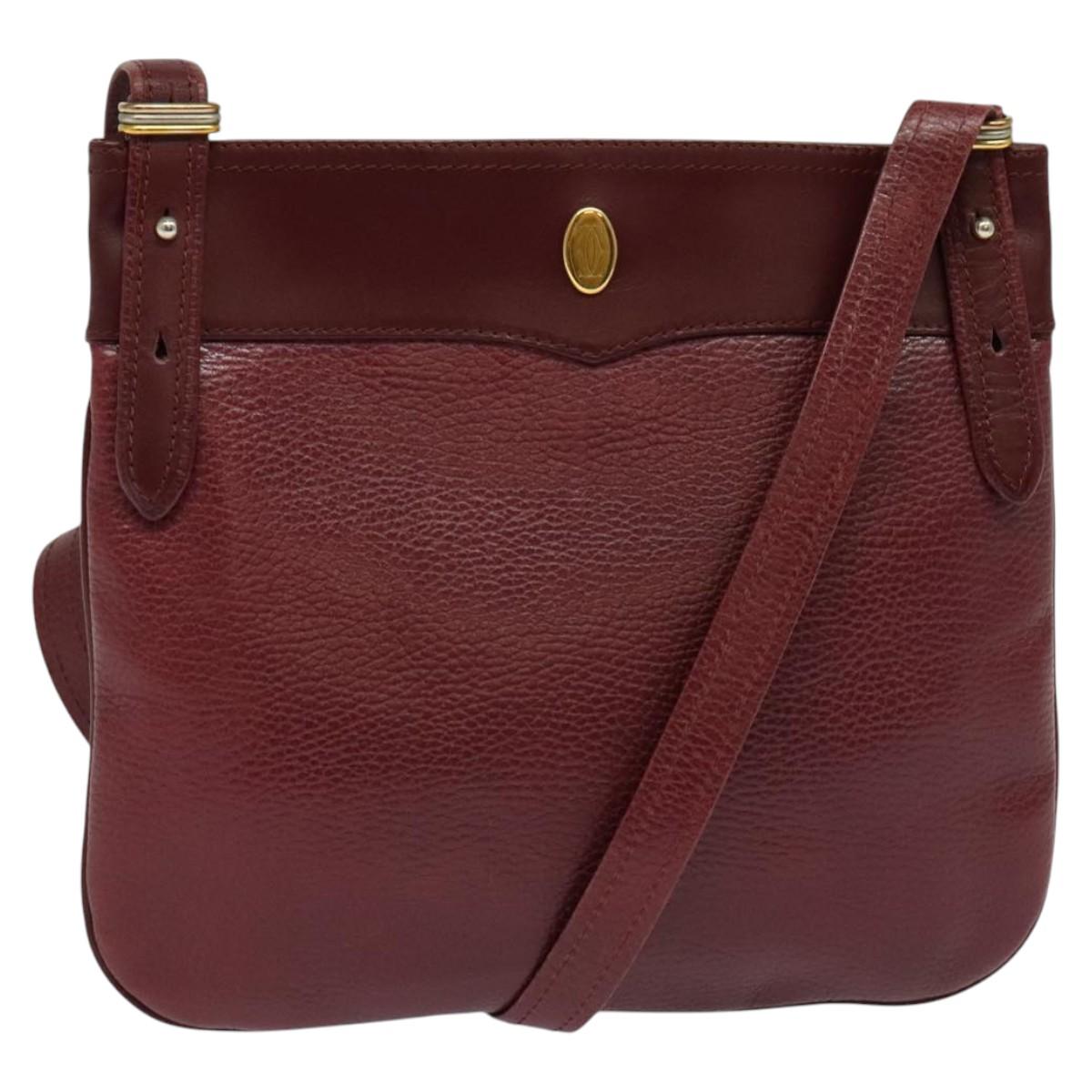 CARTIER Must Line Shoulder Bag Leather Bordeaux Gold Auth 121969