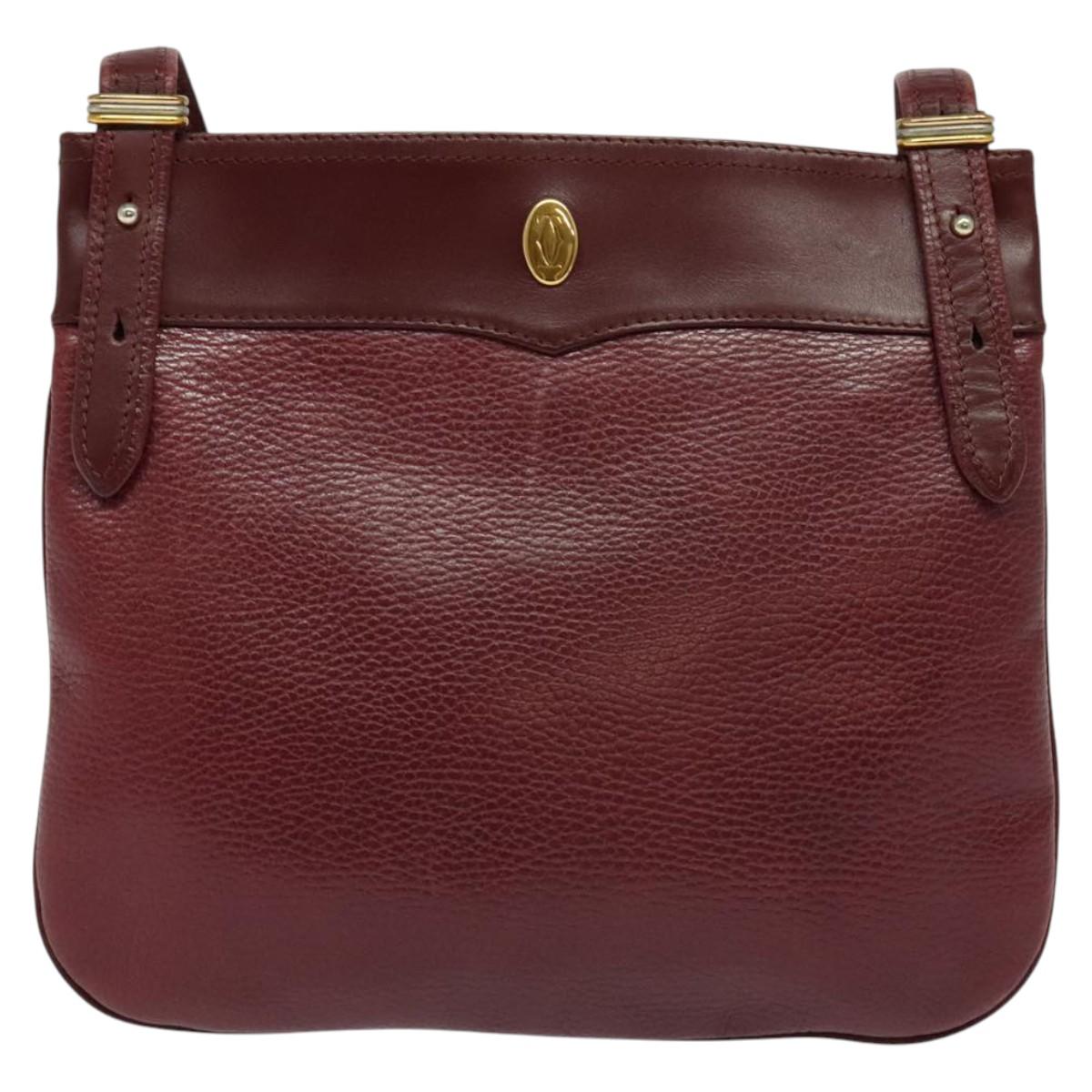CARTIER Must Line Shoulder Bag Leather Bordeaux Gold Auth 121969