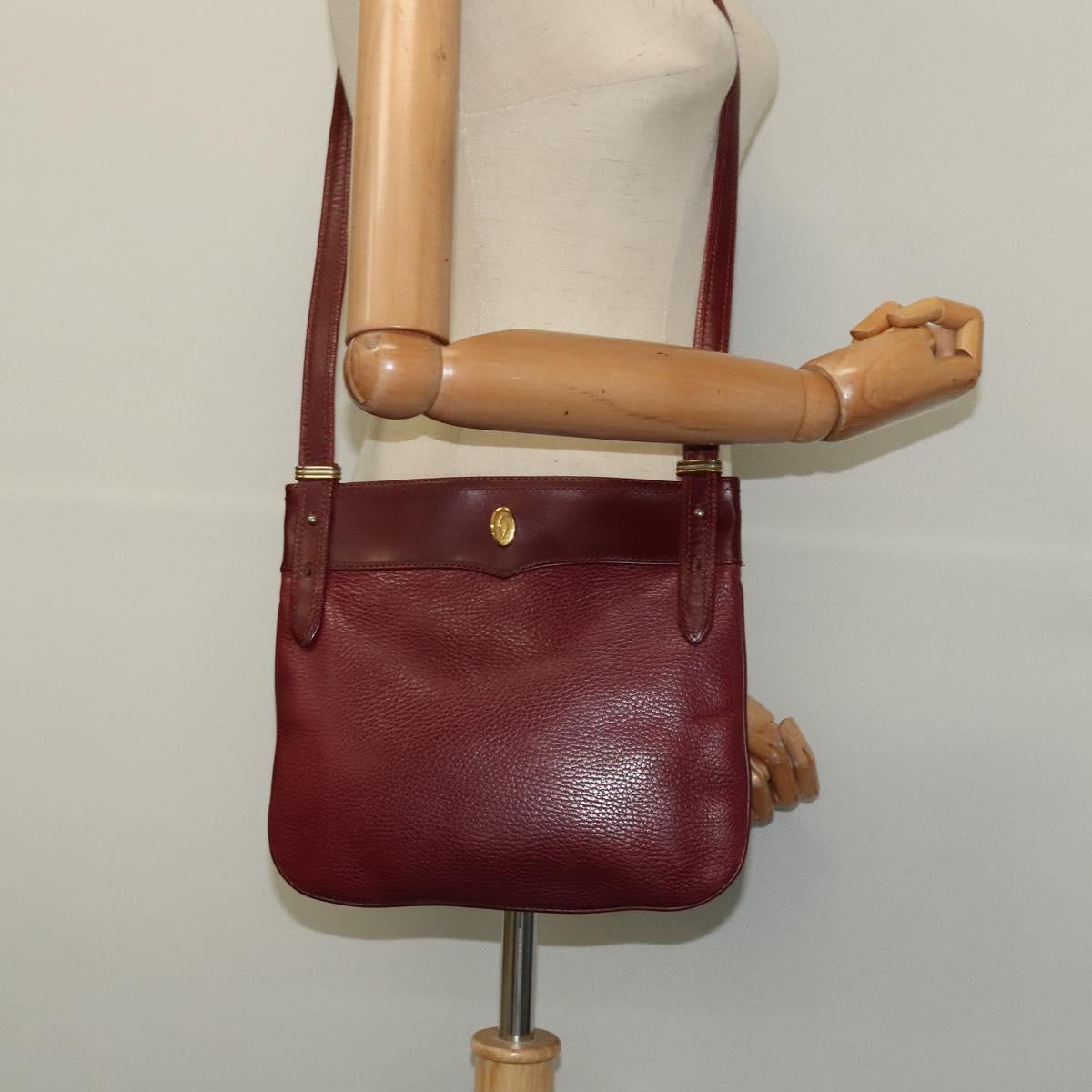CARTIER Must Line Shoulder Bag Leather Bordeaux Gold Auth 121969
