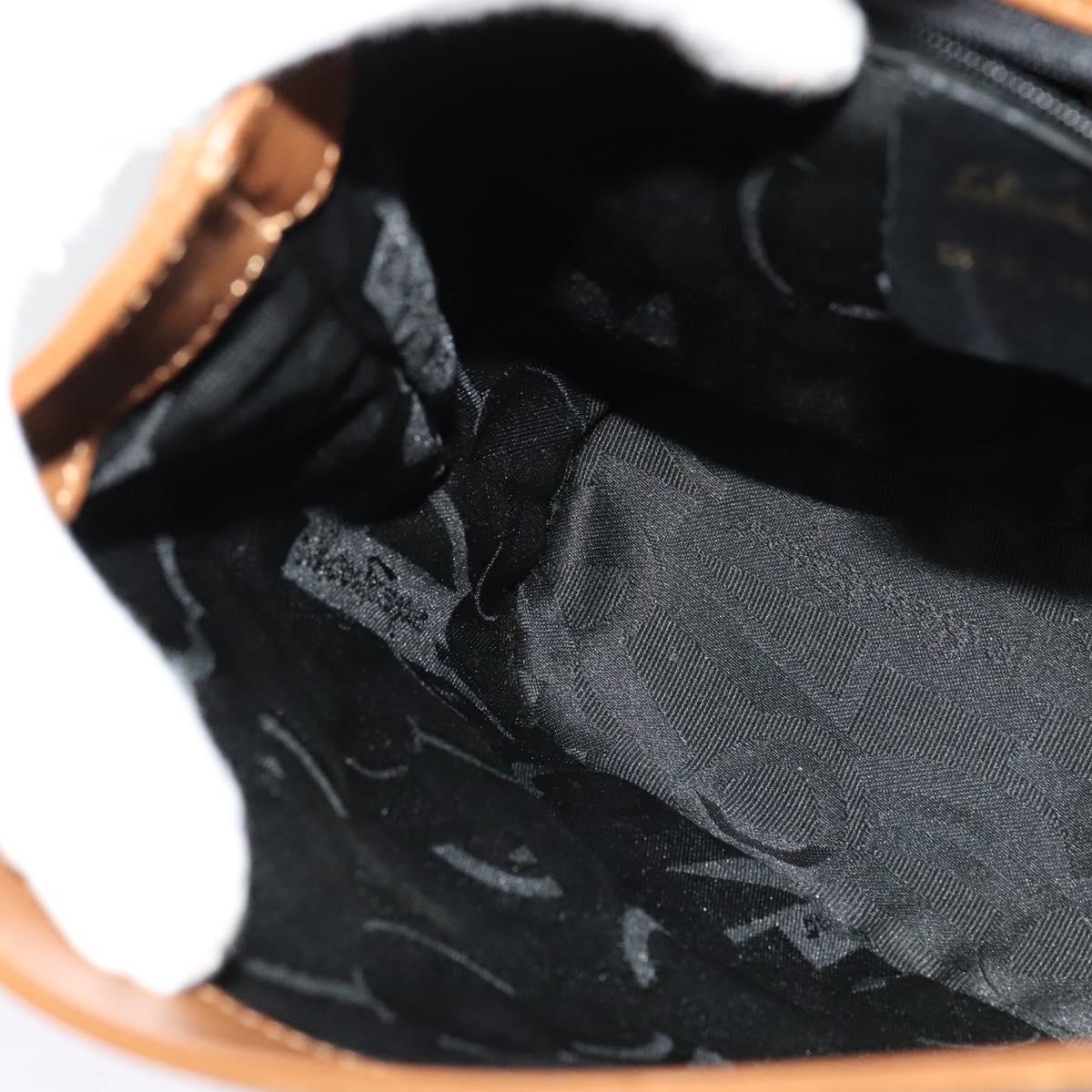 Salvatore Ferragamo Hand Bag Leather 2way Brown Gold Auth 121973