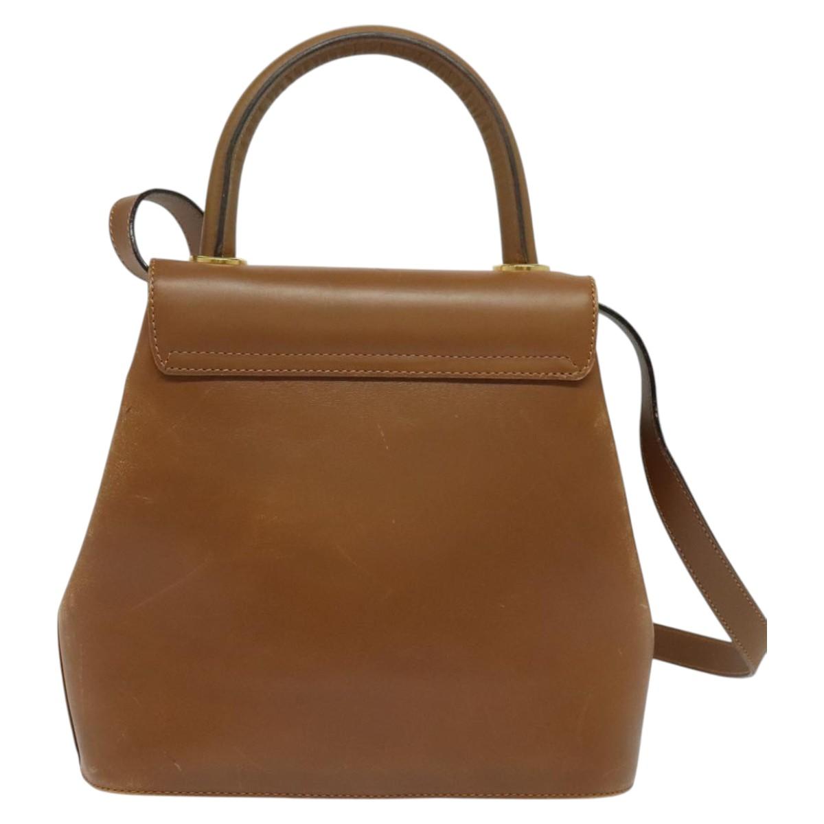 Salvatore Ferragamo Hand Bag Leather 2way Brown Gold Auth 121973